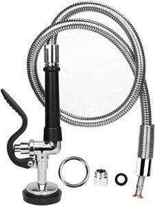 KWODE Pre-Rinse Hose with Spray Valve 44 Inch Flexible Stainless Hose with Sprayer Nozzle Head Replacement Kit for Commercial Kitchen Sink Faucet(Free Brass Adapter to Connect Add-on Swivel Spout)