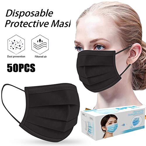 50 Pcs Disposable_Face with Elastic Earloop 3-ply Face Mouth Hygiene Protection Pads with Box, High Filtration and Ventilation Security (Black) | The Storepaperoomates Retail Market - Fast Affordable Shopping