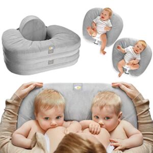TwinGo Nurse & Lounge Pillow (Grey) – Breastfeeding Pillow for Twins or Two Lounge Pillows || 8 uses || XS to Plus Size Woman || Preemie 0-12+ mo Babies