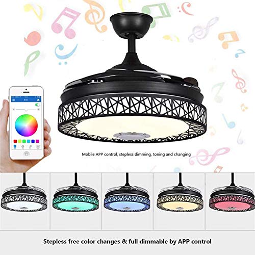 MoreChange 42” Retractable Ceiling Fans with Lights and Remote Control, Invisible Modern Chandelier Fan Lighting with Bluetooth Speaker Play Music 7 Colorful Dimmable Fixture for Bedroom/Living Room | The Storepaperoomates Retail Market - Fast Affordable Shopping