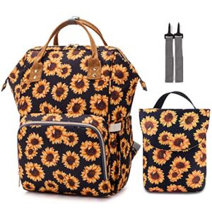 Sunflower Diaper Bag Backpack Set for Baby Girls, Large Floral Mom Bags with Nappy Pouch Stroller Straps