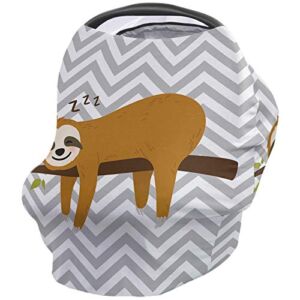 Nursing Cover for Breastfeeding Scarf & Car Seat-for Babies Girls Boys Infant,Soft Stretchy Infinity Cover Ups for Stroller Baby Car Seat-Sloth on Branch Geometric Stripes