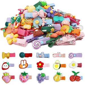 WillingTee 60 Pieces Baby Girls Hair Clips Cute Animal Fruit Flower Pattern Fully Ribbon Lined Hair clips for Baby Girls Infants toddlers kids Teens