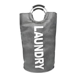 Laundry Baskets Bag Drawstring Waterproof Round Cotton Linen Collapsible Storage Bag (Dark Grey /M)