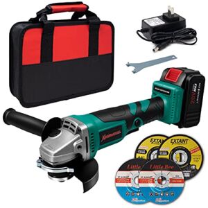 Kinswood Brushless Cordless Angle Grinder 20V 4-1/2” Cut-Off 3.0Ah Lithium-ion Battery & Fast Charger w/Cutting Wheel & Grinding Wheel