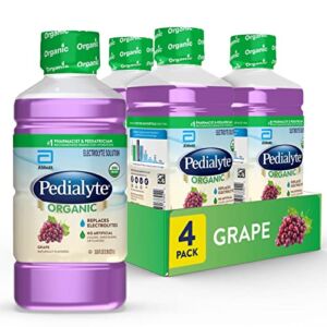 Pedialyte Organic Electrolyte Drink, Advanced Hydration for Kids & Adults, With Zinc for Immune Support, Grape, 1 Liter 33.8 Fl Oz (Pack of 4)