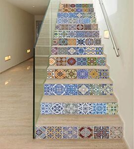 TUOKING 13 Strips Removable Stair Decals, Peel and Stick Vinyl Staircase Stickers, 39.37″ L x 7.08″ W for 13 Steps, Ceramic Tiles Pattern