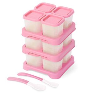 Matyz 12-Pack Plastic Food Storage Containers with Lids Airtight Freezer Safe (Pink, 4 OZ Each) – Baby Food Freezer Trays with Lids Baby Cubes Food Storage – Stackable Baby Food Storage Containers