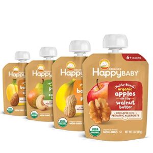 Happy Baby Organics Nutty Blends Organic Variety Pack (Pack of 8) Apples/Walnut Butter, Bananas/Almond Butter, Bananas/Peanut Butter, Pears/Cashew Butter