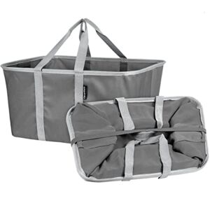 CleverMade Collapsible Fabric Laundry Baskets – Foldable Pop-Up Storage Container Organizer Bags – Large Rectangular Space Saving Clothes Hamper Tote with Carry Handles, Pack of 2, Charcoal