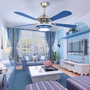 Gdrasuya10 52-Inch Ceiling Fan with 3 Colors Lighting and Remote Chandelier Light Modern Blue Blades Fan for Living Room Bedroom Basement Kitchen Garage Decorations