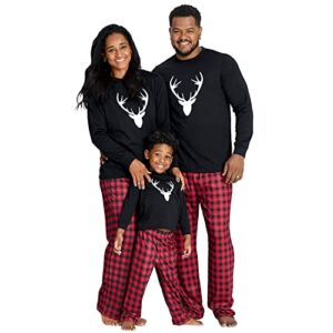 IFFEI Matching Family Pajamas Sets Christmas PJ’s with Deer Long Sleeve Tee and Plaid Pants Loungewear Women M Black