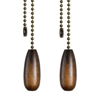 Ceiling Fan Pull Chain, 2 Pieces 12-inch Long 3mm Diameter Beaded Ball Chains Bronze with Walnut Wooden Pulls Cord