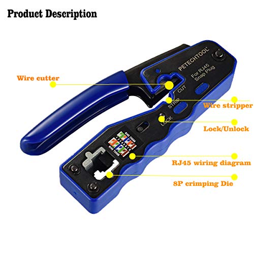 RJ45 Crimp Tool for Cat5e Cat6 Cat6a Pass Thrugh Connectors with 20 pieces Cat6 Connectors and 20 Pieces Boots | The Storepaperoomates Retail Market - Fast Affordable Shopping