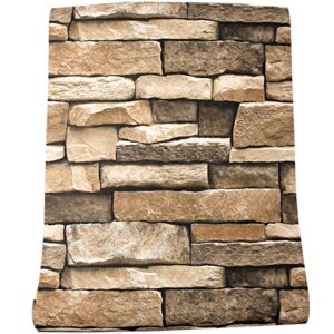 Rock Wallpaper – Stone Peel and Stick Wallpaper – Stone Self-Adhesive & Removable Wallpaper 3D Stone Paper for Backsplash Countertop Wall, Easy to Clean, Realistic Stone Textured 17.7” × 118” Vinyl