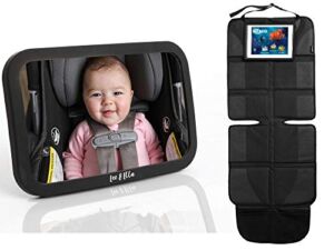 Leo And Ella Baby Car Mirror Crash Tested and Car Seat Protector with Thick Padding Premium XL Size WaterProof Fabric