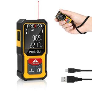 PREXISO Mini Laser Measurement Tool, 135Ft Rechargeable Laser Distance Meter Ft/ Ft+in/ in/ M Unit, Laser Measure with High Accuracy, Pythagorean, Distance, Area, Volume Modes