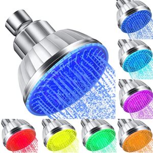LED Shower Head, 7 Colors Light Automatically Change LED Fixed Showerhead for Bathroom, High Pressure Adjustable Quiet Led Rainfall Showerhead Easy Installation for Kids Adult