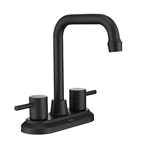AiHom Bathroom Faucet Black 4 Inch Lavatory Faucet 2 Handle Centerset Bathroom Sink Faucet, Stainless Steel High Arc 360° Swivel Spout Vanity Faucet (Sink Drain and Supply Hose not Included) | The Storepaperoomates Retail Market - Fast Affordable Shopping