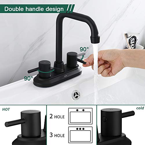 AiHom Bathroom Faucet Black 4 Inch Lavatory Faucet 2 Handle Centerset Bathroom Sink Faucet, Stainless Steel High Arc 360° Swivel Spout Vanity Faucet (Sink Drain and Supply Hose not Included) | The Storepaperoomates Retail Market - Fast Affordable Shopping