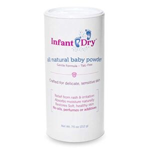 Infant Dry All Natural Baby Powder (7.5oz) | Gentle Formula Talc Free | All Natural and Unscented Dusting Powder for Sensitive Baby Skin