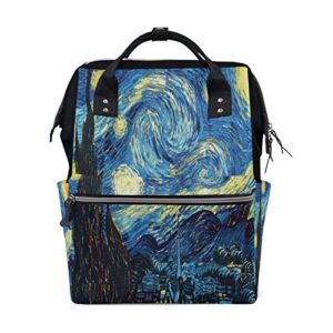 Baby Diaper Bag Multi-Function Travel Backpack Starry Night Van Gogh Wide Open Designed Large Capacity Nappy Bags