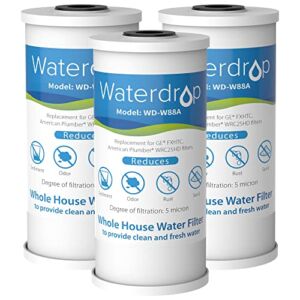 Waterdrop FXHTC Whole House Carbon Water Filter, Replacement for GE FXHTC, GXWH40L, GXWH35F, Culligan RFC-BBSA, American Plumber W10-PR, W10-BC, WRC25HD, 10″ x 4.5″ Cartridge, 5 Micron, Pack of 3