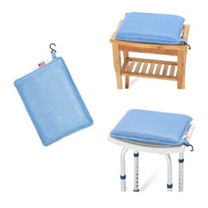 GreenChief Cushion for Shower Waterproof, Seat Foam Cushion with Hook, Bath Seat Cushion Mat, Bathtub Chair Pad, Shower Cushion for Elderly, Senior, Disabled (Blue)
