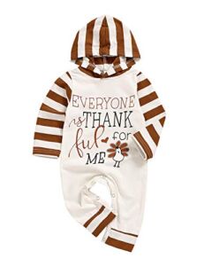 TUEMOS Thanksgiving Romper Newborn Baby Boy Girl Clothes My First Thanksgiving Turkey Print Stripe Hoodie Bodysuits Outfit