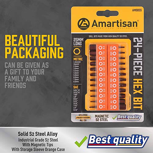 Amartisan 24-Piece Hex Head Allen Wrench Drill Bit Set, Metric and SAE S2 Steel Hex Bits Set, 1″ Long | The Storepaperoomates Retail Market - Fast Affordable Shopping