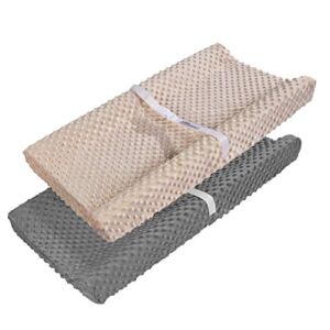 Changing Table Cover, AceMommy Ultra Soft Minky Dots Plush Changing Pad Covers for Baby Boy & Girl Breathable Changing Table Sheets Wipeable Diaper Changing Pad Cover Brown&Grey (2 Pack)