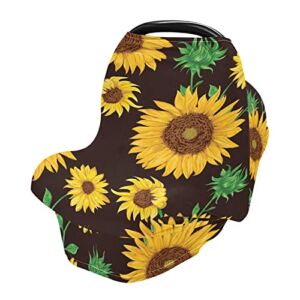 Nursing Cover Breastfeeding Scarf Sunflowers Black- Baby Car Seat Covers, Infant Stroller Cover, Carseat Canopy(v)