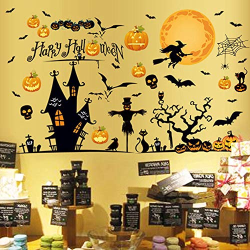 Happy Halloween Removable Wall Stickers Window Art Decoration Vinyl Witch Bats Pumpkin Decals for Home Decor Indoor Outdoor | The Storepaperoomates Retail Market - Fast Affordable Shopping