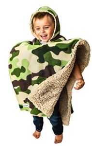 Children’s Car Seat Poncho Toddler Boy Blanket Camo Tan Bear Sherpa Reversible Camouflage Warm Safe Coat
