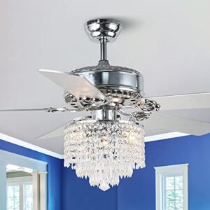 Bella Depot 52-Inch Crystal Chandelier Ceiling Fan with Remote, AC 3-Speed, Reversible, Timing Option, Chrome and Wood Blades