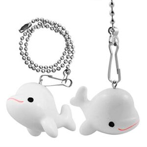 Wayilea Ceiling Fan Pull Chain 2pcs Whale Fish Ornaments, Extra 2pcs Stainless Steel Extender Chains, Decorative Cute Light Pulls Gifts for Girls Kids Ocean Coastal Beach