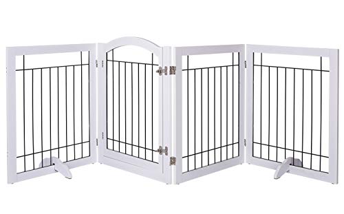 SPIRICH 96-inch Extra Wide 30-inches Tall Dog Gate with Door Walk Through, Freestanding Wire Pet Gate for The House, Doorway, Stairs, Pet Puppy Safety Fence, Support Feet Included (White) | The Storepaperoomates Retail Market - Fast Affordable Shopping