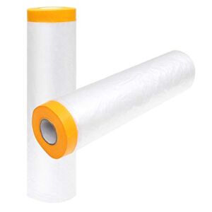 13Ft x 65 Ft Plastic Painting Drop Film, 2 Pcs Tape and Drape Dust Plastic Drop Cloth, Pre-Taped Masking Film for Automotive Painting Covering