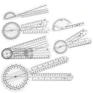 6Pcs Goniometer Set, Includes 6.8Inch Finger Goniometer, 6.3/8.4/12.7Inch 360° Baseline Goniometer, 8.4Inch Spinal Goniometer, Clear Sorted Angle Medical Rulers for Occupational Physical Therapy