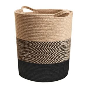 INDRESSME Large Jute Rope Basket – Tall Laundry Basket Hamper for Dirty Clothes Woven Jute Storage Basket for Blanket in Living Room Toy Basket for Nursery Storage, 17.8″ x 15.8″ x 13.8″