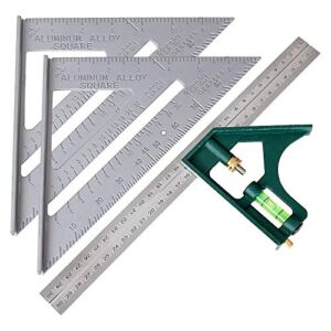 WENCHENG Framing Square, 2pcs 6 Inch Carpenter Square and 1pcs 12 Inch Combination Square,Aluminum Rafter Square Combo Square