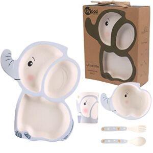 LILY PAD + LITTLE MR – Kids Dinnerware Gift Set (Little Ellie Elephant) Divided Plate, Bowl, Cup, Utensils