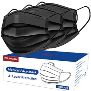 100 Pack Made in USA Black Disposable Face Masks -3 Layer Protection Masks Disposable for School Office and Outdoors