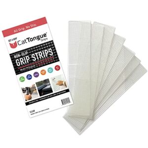 Non-Abrasive Grip Tape Strips by CatTongue – Heavy Duty Waterproof Non Slip Strips for Indoor & Outdoor Use – Thousands of Grippy Uses: Furniture, Bathtubs, Frames, Gaming and More! (Clear)