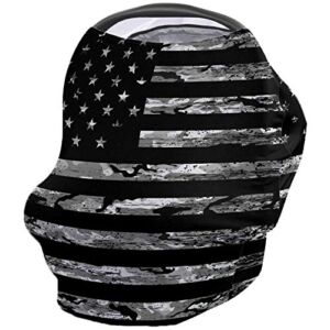 Baby Nursing Cover for Breastfeeding, Camouflage American Flag Breathable Stretchy Nursing Scarf Carseat Canopy for Boys or Girls Stroller Car Seat Covers Black and White