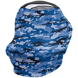 Camouflage Baby Nursing Cover for Breastfeeding, Navy Blue Black Army Camo Breathable Stretchy Nursing Scarf Carseat Canopy for Boys or Girls Stroller Car Seat Covers