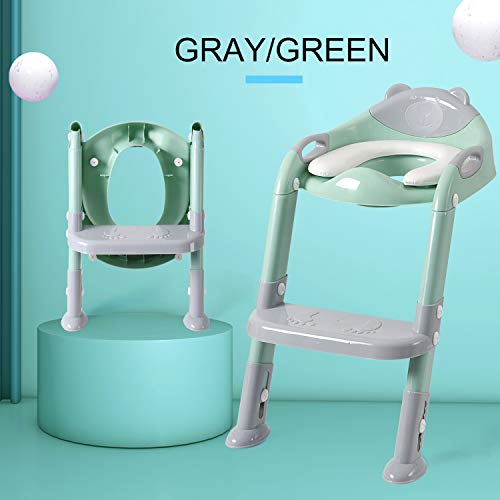 Potty Training Seat Boys Girls,Toddlers Potty Seat Toilet Chair, Kids Toilet Training Seat with Step Stool Ladder (Gray/Green) | The Storepaperoomates Retail Market - Fast Affordable Shopping