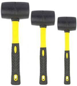 Rubber Mallet Set – 3 Sizes (8 oz, 16 oz, 32 oz) – Durable Low Recoil Rubber Mallet Heads with Sure Grip Fiberglass and Rubber Handles
