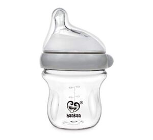 haakaa Gen.3 Natural Glass Baby Bottle 4 oz. – Wide Neck Anti-Colic Slow Flow Nipple for 0M+ Breastfed Babies, Newborn Registry Essentials,BPA-Free – 1 PK