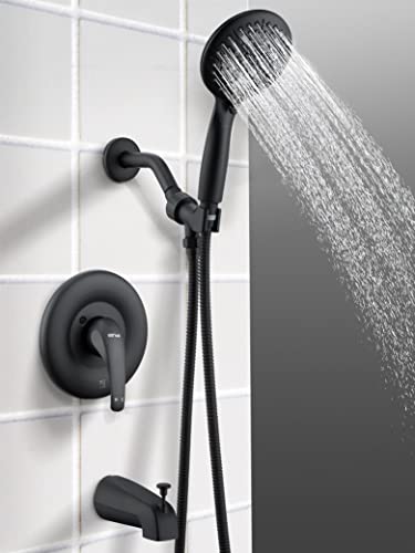 ESNBIA Shower Tub Kit, Tub and Shower Faucet Set（Valve Included) with 5-Setting Handheld Shower Head and Tub Spout, Single-Handle Tub and Shower Trim Kit, Matte Black | The Storepaperoomates Retail Market - Fast Affordable Shopping